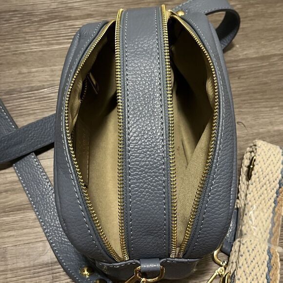 Viola Gigli Peri Blue Leather Crossbody Bag Handbag Made Italy 2 Straps Camera - Picture 7 of 11